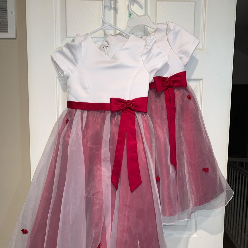 DAVIDS BRIDAL 2 sets of FLOWER GIRL DRESSES RED & white